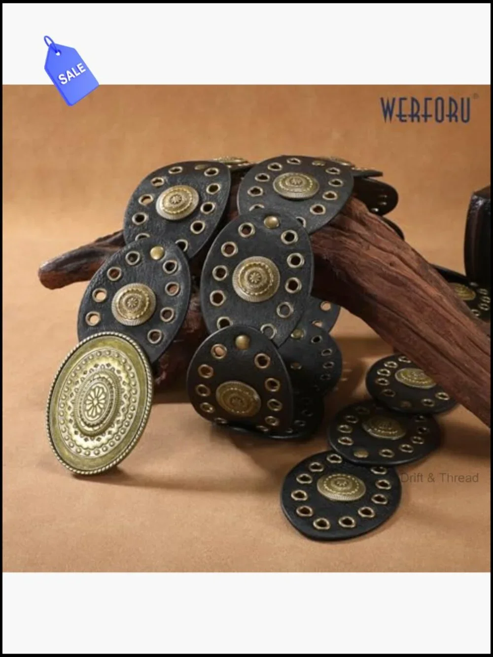 Vintage Western Disc Belt for Women Cowgirl Leather Waist Belt Country Style